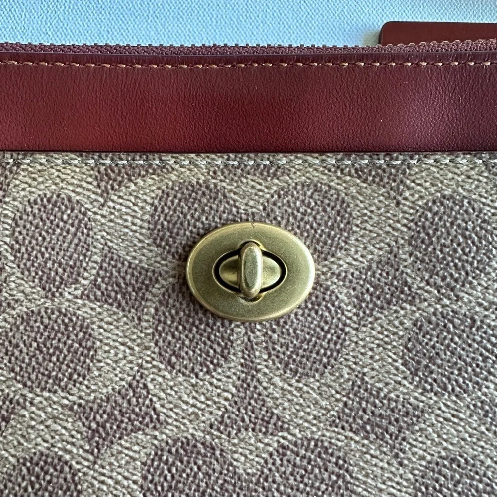 COACH Slim Brown Signature Canvas Turnlock Crossbody